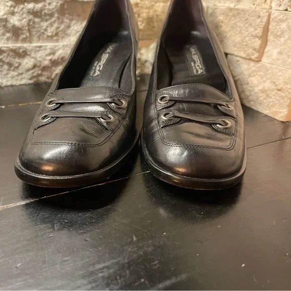 Via Spiga Square Toe Leather Black Heels Sz 9 Made in Italy Vintagr 90s - Picture 11 of 11